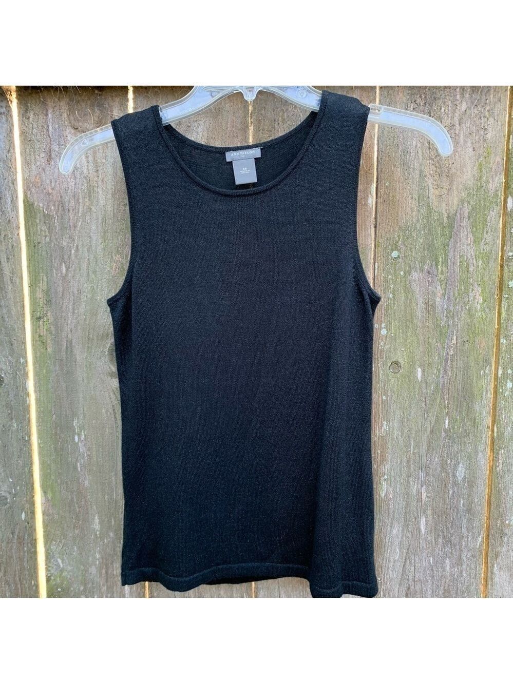 Ann Taylor Black Knit Tank Top Silver Shimmer Sparkle Sleeveless